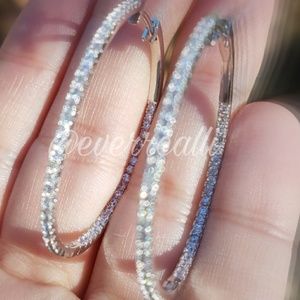 White Gold Inside Outside Diamond Hoop Earrings